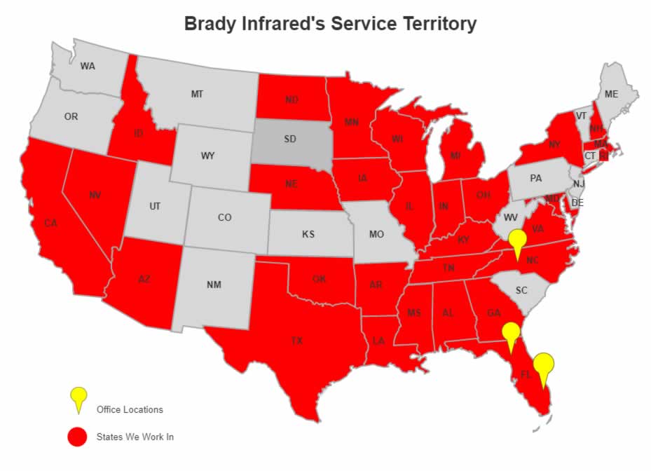 Brady Infrared Service Areas Map